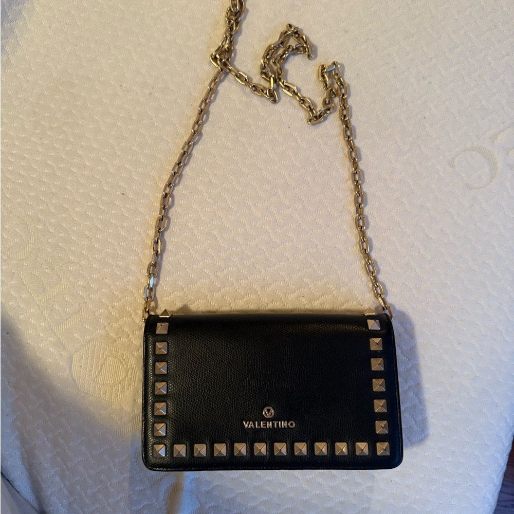 Valentino Black Crossbody Bag with Gold Accents